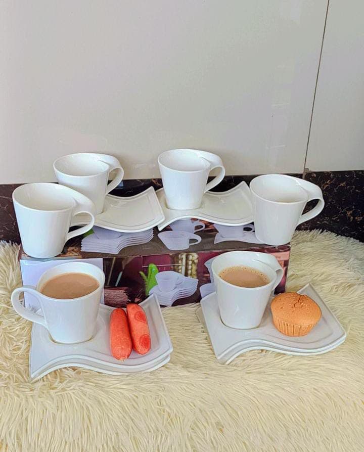 Ceramic Cup & Saucer Set, 6 pieces