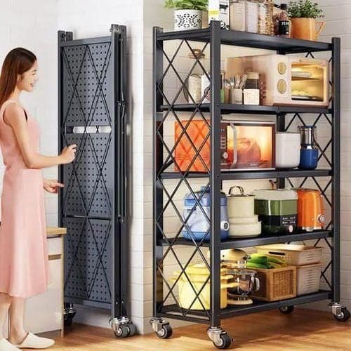 Big Size Foldable Kitchen Rack with wheels - 5 Tier