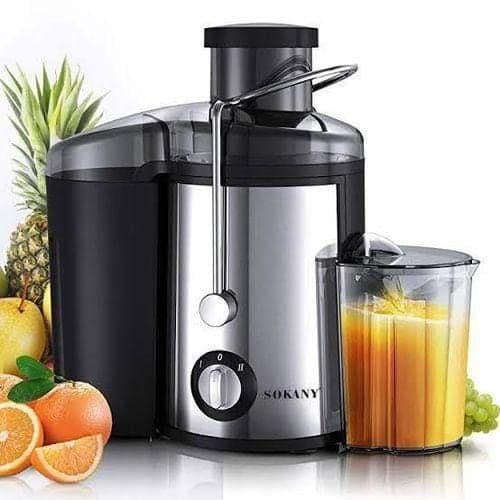 Sokany SK-4000 Heavy Commercial Slow Juicer Juice Extractor, Juicer 800 W For Fruit And Vegetables Stainless Steel, Large 65 Mm Filling Opening, 450 Ml Juice Container And 2 Speed Levels, Black/Stainless Steel