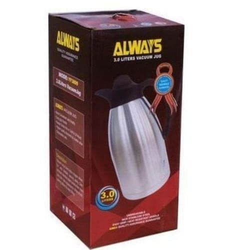 Always Stainless Steel Thermos Jug, Kenya - 3L, Silver, Unbreakable, Insulated, Keeps Drinks Hot/Cold 24H