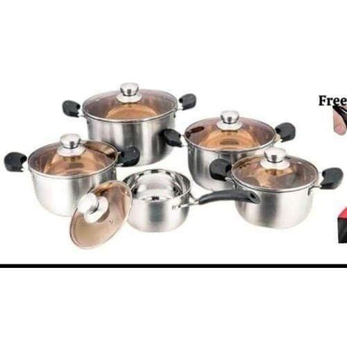 JP Jamesport JP Premium Quality Stainless Steel Cookware Sets Pot Sufuria With Glass Lids & Heavy duty induction base 10 PCS — Display